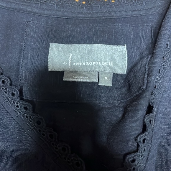 Anthropologie Navy Lace Trim Top with embroidery - Picture 3 of 6